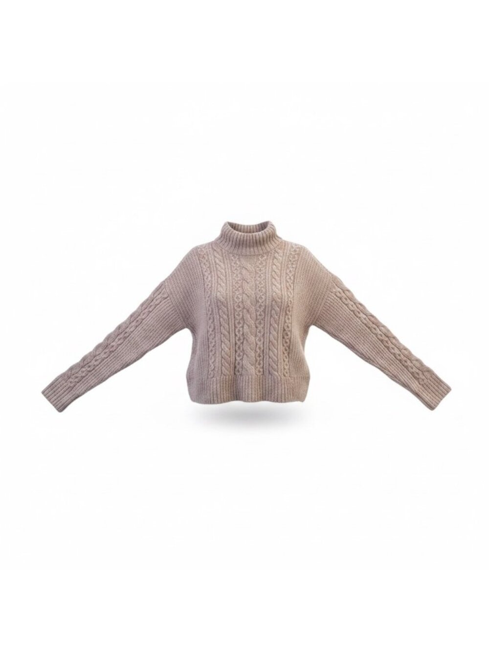Rachel Zoe Womens Beige Cable Knit Cropped Turtleneck Sweater Size S